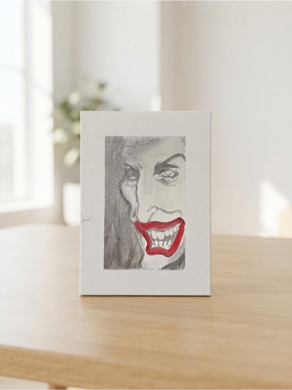 Joker with Bold Red Smile on 5x7 Canvas- Unframed